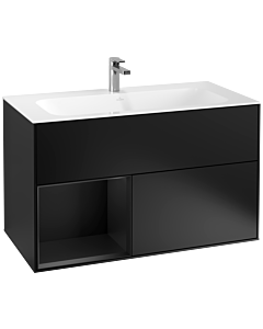 Villeroy und Boch Finion Villeroy und Boch F030PDPD 99,6x59,1x49,8cm, étagère à gauche laqué noir mat, laqué noir mat