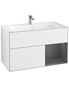 Villeroy und Boch Finion Waschtischunterschrank F040GKGF 99,6x59,1x49,8cm, Regal rechts Anthracite matt, Glossy white lacquer