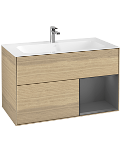 Villeroy und Boch Finion Waschtischunterschrank F040GKPC 99,6x59,1x49,8cm, Regal rechts Anthracite matt, Oak Veneer
