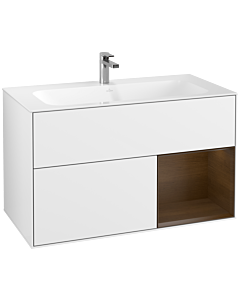 Villeroy und Boch Finion Waschtischunterschrank F040GNGF 99,6x59,1x49,8cm, Regal rechts Walnut veneer, Glossy white lacquer