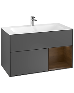 Villeroy und Boch Finion Waschtischunterschrank F040GNGK 99,6x59,1x49,8cm, Regal rechts Walnut veneer, Anthracite matt