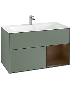Villeroy und Boch Finion Waschtischunterschrank F040GNGM 99,6x59,1x49,8cm, Regal rechts Walnut veneer, Olive Matt Lacquer