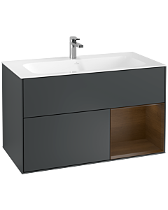 Villeroy und Boch Finion Waschtischunterschrank F040GNHG 99,6x59,1x49,8cm, Regal rechts Walnut veneer, Midnight Blue Matt Lacquer