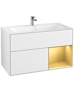 Villeroy und Boch Finion Waschtischunterschrank F040HFGF 99,6x59,1x49,8cm, Regal rechts Gold matt, Glossy white lacquer