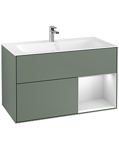 Villeroy und Boch Finion Villeroy und Boch F040MTGM 99,6x59,1x49,8cm, étagère à droite laqué blanc mat, Olive Matt Lacquer