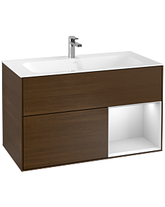 Villeroy und Boch Finion Villeroy und Boch F040MTGN 99,6x59,1x49,8cm, étagère à droite laqué blanc mat, placage noyer