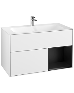 Villeroy und Boch Finion Villeroy und Boch F040PDGF 99,6x59,1x49,8cm, étagère à droite laqué noir mat, laqué blanc brillant