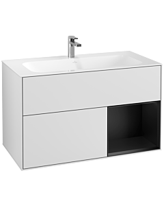 Villeroy und Boch Finion Villeroy und Boch F040PDMT 99,6x59,1x49,8cm, étagère à droite laqué noir mat, blanc laqué mat