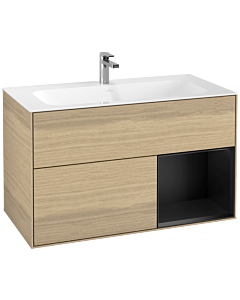 Villeroy und Boch Finion Villeroy und Boch F040PDPC 99,6x59,1x49,8cm, étagère à droite laqué noir mat, Oak Veneer