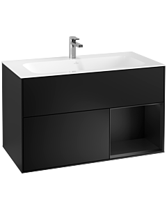 Villeroy und Boch Finion Villeroy und Boch F040PDPD 99,6x59,1x49,8cm, étagère à droite laqué noir mat, laqué noir mat