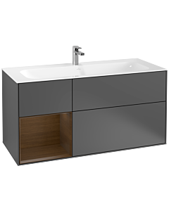 Villeroy und Boch Finion Waschtischunterschrank F060GNGK 119,6x59,1cm, Regal links Walnut veneer, Anthracite matt