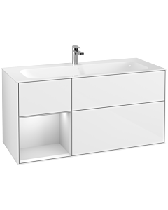 Villeroy und Boch Finion Villeroy und Boch F060MTGF 119,6x59,1cm, étagère gauche laqué blanc mat, laqué blanc brillant