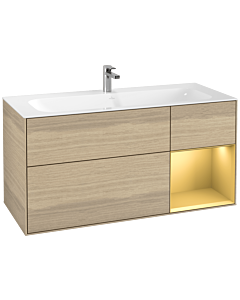 Villeroy und Boch Finion Waschtischunterschrank F070HFPC 119,6x59,1cm, Regal rechts Gold matt, Oak Veneer