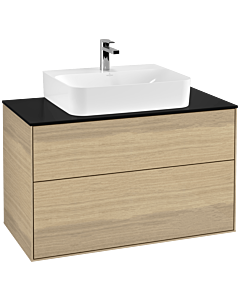 Villeroy und Boch Finion Waschtischunterschrank F10200PC 100x60,3x50,1cm, Abdeckplatte black matt, Oak Veneer