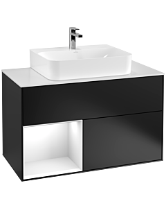 Villeroy und Boch Finion Villeroy und Boch Finion F111GFPD 100cm, cover plate black matt, shelf left Glossy white lacquer, black matt lacquer