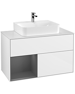 Villeroy und Boch Finion Villeroy und Boch Finion F111GKGF 100cm, cover plate black matt, shelf left anthracite matt, glossy white lacquer