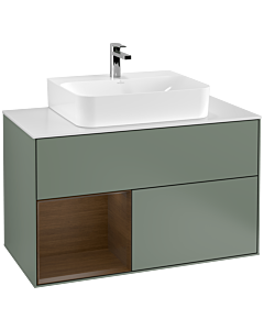 Villeroy und Boch Finion Villeroy und Boch Finion F111GNGM 100cm, cover plate black matt, shelf left Olive Matt Lacquer veneer, Olive Matt Lacquer