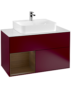 Villeroy und Boch Finion Villeroy und Boch F111GNHB 100cm, plaque de finition noir mat, étagère gauche placage noyer, Peony Matt