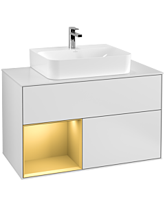 Villeroy und Boch Finion Villeroy und Boch F111HFMT 100cm, plaque de finition noir mat, étagère gauche or mat, laqué blanc mat