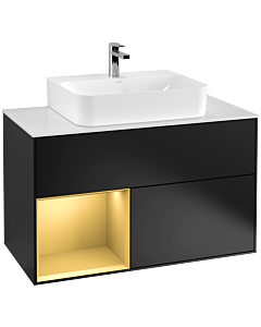 Villeroy und Boch Finion Villeroy und Boch Finion F111HFPD 100cm, cover plate black matt, shelf left gold matt, black matt lacquer