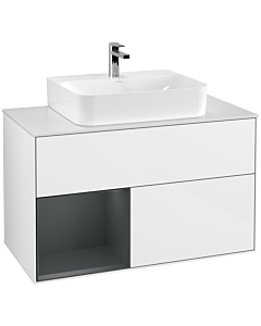 Villeroy und Boch Finion Villeroy und Boch F111HGGF 100cm, couvercle noir mat, étagère gauche Midnight Blue Matt Lacquer , laqué blanc brillant