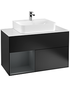 Villeroy und Boch Finion Villeroy und Boch F111HGPD 100cm, couvercle noir mat, étagère gauche Midnight Blue Matt Lacquer , laqué noir mat