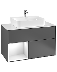 Villeroy und Boch Finion Villeroy und Boch F111MTGK 100cm, plaque de finition noir mat, étagère gauche laqué blanc mat, anthracite mat