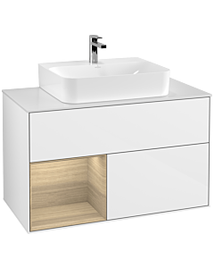 Villeroy und Boch Finion Villeroy und Boch F111PCGF 100cm, plaque de finition noir mat, étagère gauche Oak Veneer , laqué blanc brillant