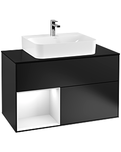 Villeroy und Boch Finion Villeroy und Boch Finion F112GFPD 100cm, cover plate white matt, shelf left Glossy white lacquer, black matt lacquer