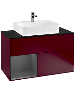 Villeroy und Boch Finion Villeroy und Boch F112GKHB 100cm, plaque de recouvrement blanc mat, étagère gauche anthracite mat, Peony Matt