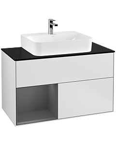 Villeroy und Boch Finion Waschtischunterschrank F112GKMT 100cm, Abdeckplatte white matt, Regal links Anthracite matt, White matt lacquer