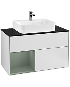 Villeroy und Boch Finion Villeroy und Boch F112GMMT 100cm, plaque de finition blanc mat, étagère gauche Olive Matt Lacquer , laqué blanc mat