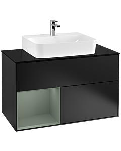 Villeroy und Boch Finion Villeroy und Boch Finion F112GMPD 100cm, cover plate white matt, shelf left Olive Matt Lacquer , black matt lacquer