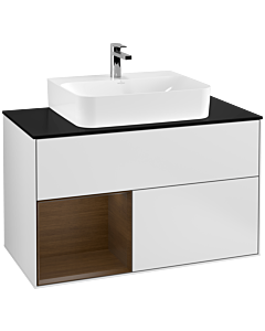 Villeroy und Boch Finion Villeroy und Boch F112GNMT 100cm, couvercle blanc mat, étagère gauche placage noyer, laqué blanc mat