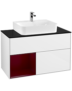 Villeroy und Boch Finion Villeroy und Boch F112HBGF 100cm, plaque de finition blanc mat, étagère gauche Peony , laqué blanc brillant