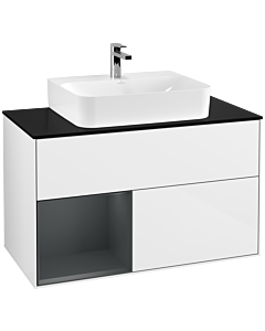 Villeroy und Boch Finion Villeroy und Boch F112HGGF 100cm, plaque de finition blanc mat, étagère gauche Midnight Blue Matt Lacquer , laqué blanc brillant