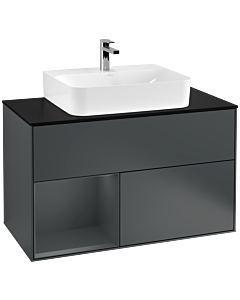 Villeroy und Boch Finion Villeroy und Boch F112HGHG 100cm, plaque de finition blanc mat, étagère gauche Midnight Blue Matt Lacquer , Midnight Blue Matt Lacquer