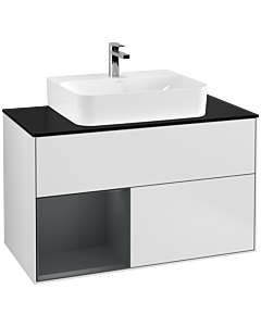 Villeroy und Boch Finion Villeroy und Boch F112HGMT 100cm, plaque de recouvrement blanc mat, étagère gauche Midnight Blue Matt Lacquer , laqué blanc mat