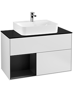 Villeroy und Boch Finion Villeroy und Boch F112PDMT 100cm, plaque de recouvrement blanc mat, étagère gauche laqué noir mat, laqué blanc mat