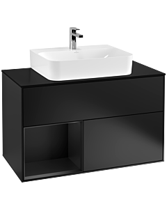 Villeroy und Boch Finion Villeroy und Boch Finion F112PDPD 100cm, cover plate white matt, shelf left black matt lacquer, black matt lacquer