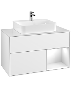 Villeroy und Boch Finion Villeroy und Boch F121GFGF 100cm, plaque de recouvrement blanc matt, étagère à droite Laque blanc brillant, Laque blanc brillant