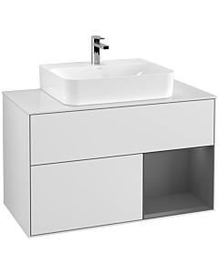Villeroy und Boch Finion Waschtischunterschrank F121GKMT 100cm, Abdeckplatte weiß matt, Regal rechts Anthracite matt, White matt lacquer