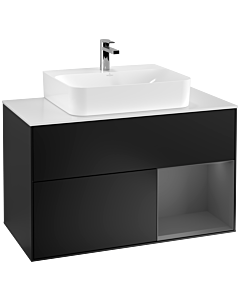 Villeroy und Boch Finion Villeroy und Boch F121GKPD 100cm, plaque de recouvrement blanc mat, étagère droite anthracite mat, laqué noir mat