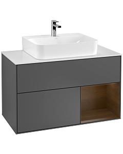 Villeroy und Boch Finion Villeroy und Boch Finion F121GNGK 100cm, cover plate white matt, shelf on the right walnut veneer, anthracite matt