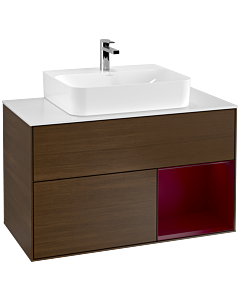 Villeroy und Boch Finion Villeroy und Boch F121HBGN 100cm, plaque de recouvrement blanc mat, étagère à droite Peony , placage Peony