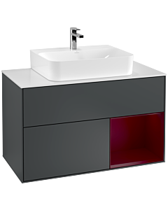 Villeroy und Boch Finion Villeroy und Boch F121HBHG 100cm, plaque de recouvrement blanc mat, étagère à droite Peony , Midnight Blue Matt Lacquer