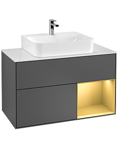 Villeroy und Boch Finion Villeroy und Boch F121HFGK 100cm, plaque de recouvrement blanc mat, étagère droite or mat, anthracite mat