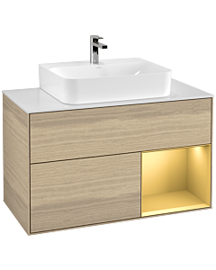Villeroy und Boch Finion Villeroy und Boch Finion F121HFPC 100cm, cover plate matt white, shelf on the right matt gold, Oak Veneer