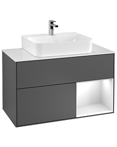 Villeroy und Boch Finion Villeroy und Boch G121MTGK 100cm, couvercle blanc mat, Emotion, étagère à droite blanc laqué mat, anthracite mat