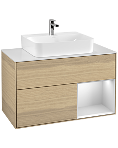 Villeroy und Boch Finion Waschtischunterschrank F121MTPC 100cm, Abdeckplatte weiß matt, Regal rechts White matt lacquer, Oak Veneer
